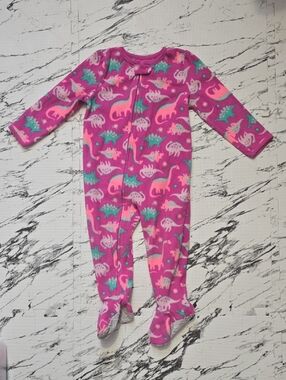 Toddler Pink Dinosaur Footed Pajamas with Teal Accents